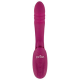 Javida Slikkende Rabbitvibrator i fuchsia silikon med buet skaft, klitoristunge og kontrollknapper.