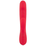 Rød silikon rabbitvibrator med dunkende funksjon, ergonomisk design og kontrollknapper.