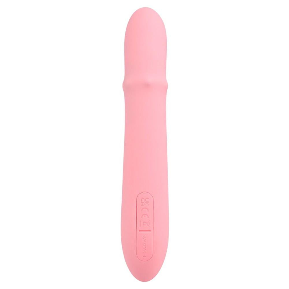Rosa SVAKOM Mora Neo rabbitvibrator i silikon med glatt design og merkevarelogo.