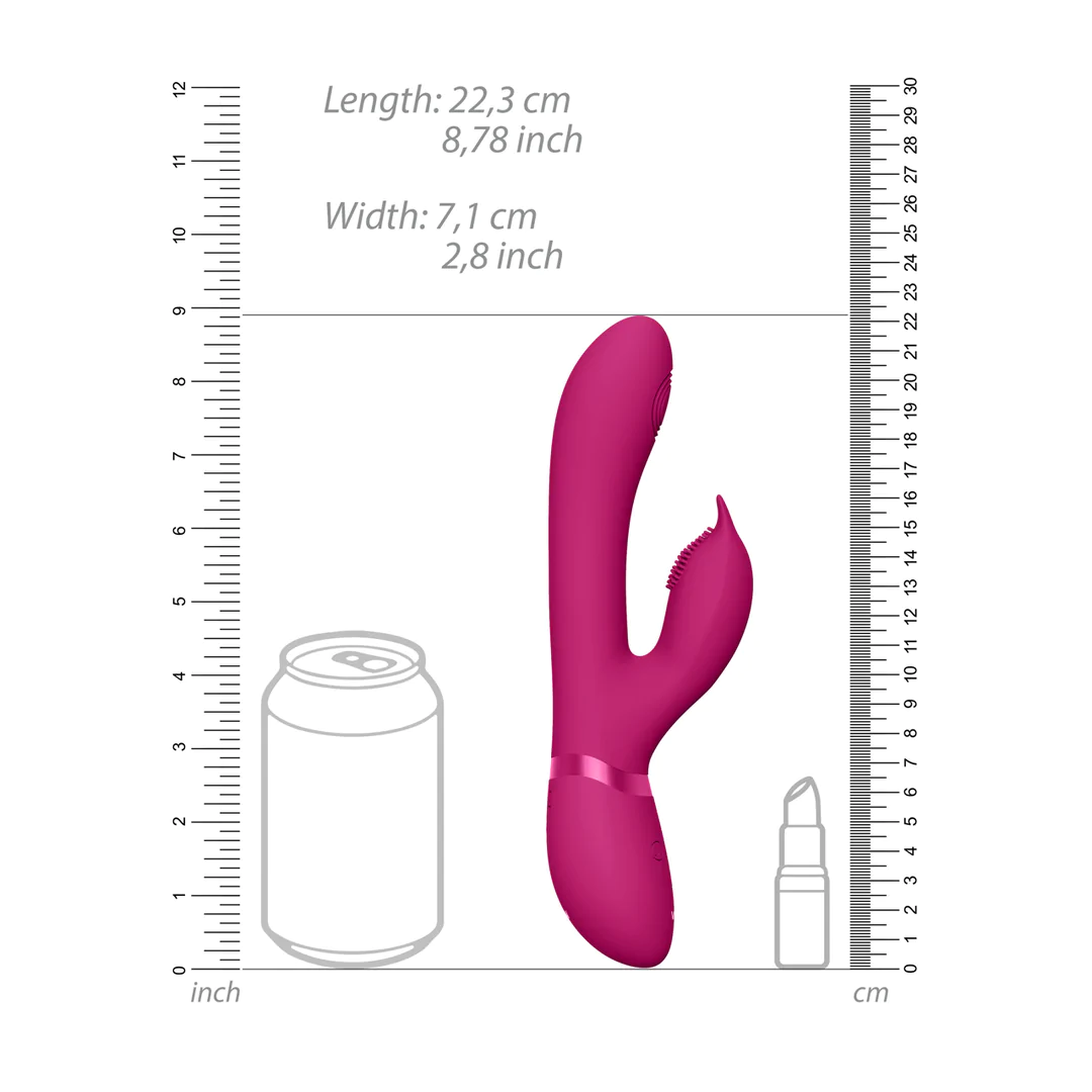 Aimi Rosa Rabbitvibrator i mørk rosa silikon, 22,3 cm lang, med G-punkt og klitorisstimulator.