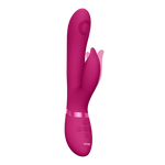 Aimi Rosa Rabbitvibrator i mørkrosa silikon med buet G-punkt stimulator og klitorisvibrator.