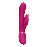 Aimi Rosa Rabbitvibrator i mørkrosa silikon med buet G-punkt stimulator og klitorisvibrator.