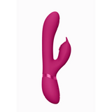 Aimi Rosa Rabbitvibrator i mørk rosa silikon med buet G-punkt og klitorisstimulator.