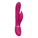 Aimi Rosa Rabbitvibrator i mørk rosa silikon med buet G-punkt stimulator og klitorisvibrator.