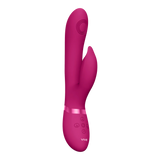 Aimi Rosa Rabbitvibrator i mørk rosa silikon med buet G-punkt stimulator og klitorisvibrator.