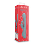 Loveline Rabbitvibrator i grå silikon med pulserende fingerbevegelse, vist i rød emballasje.