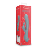 Loveline Rabbitvibrator i grå silikon med pulserende fingerbevegelse, vist i rød emballasje.