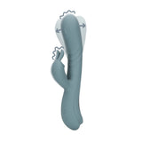 Loveline Rabbitvibrator i grå silikon med pulserende fingerbevegelse og kaninører for dobbel stimulering.