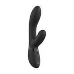 Svart Kyra rabbitvibrator i medisinsk silikon med pulserende klitorisstimulator og G-punkt vibrasjon.