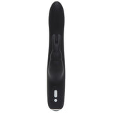 Greedy Girl Slimline Rabbit Vibrator i svart, glatt silikon med buet form og kaninører.