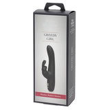 Greedy Girl Slimline Rabbit Vibrator i svart silikon, vist i sin Fifty Shades of Grey-emballasje.