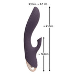 Lilla silikon Javida rabbitvibrator med klitorissuger og G-punktstimulator, ca. 21,1 cm lang.