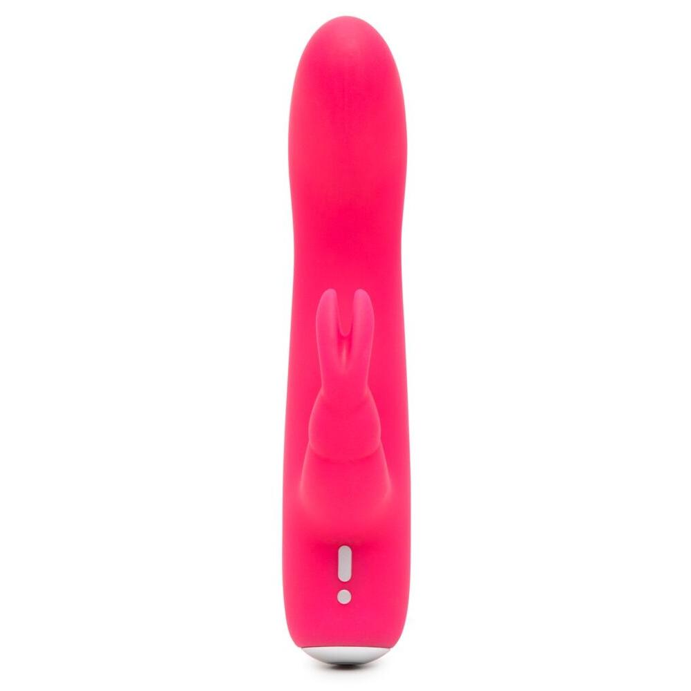HappyRabbit Mini Rabbitvibrator i knallrosa silikon med buet tupp og kaninører.