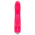 HappyRabbit Mini Rabbitvibrator i knallrosa silikon med buet tupp og kaninører.
