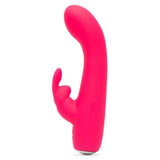Happy Rabbit Mini Rabbitvibrator i knallrosa silikon med buet tupp og kaninører.