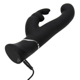 Svart silikon G-punkt og klitorisvibrator med kaninører og sølvdetaljer, lades med kabel.