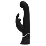 Svart, silkemyk silikon G-punkt og klitoris vibrator med kaninører og sølvdetaljer.