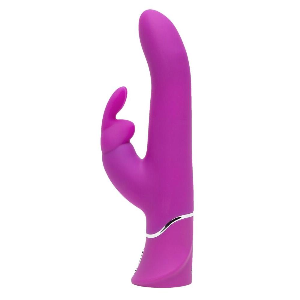Lilla silikon Power Motion Rabbit vibrator med buet skaft, kaninører og sølvdetalj.