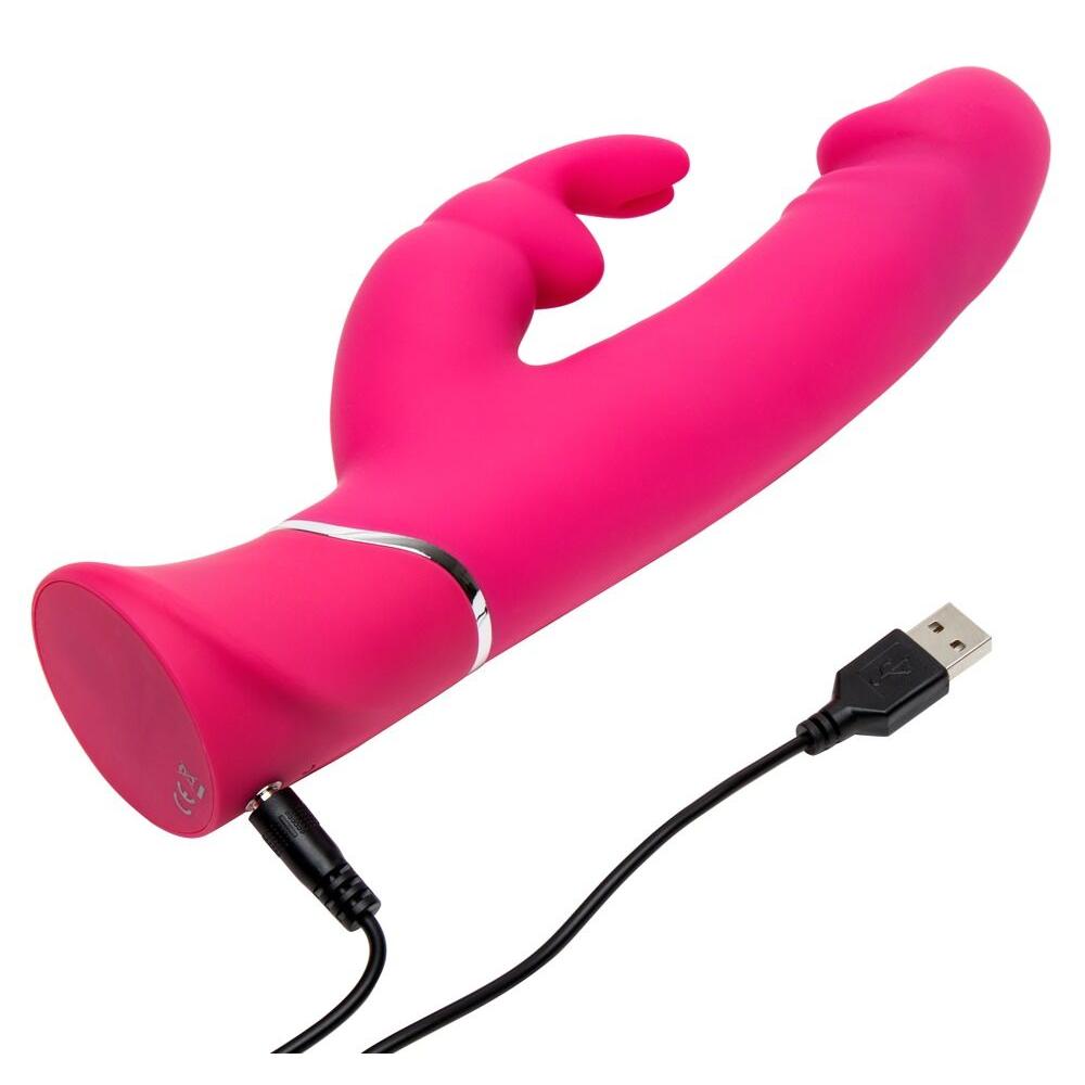 HappyRabbit dobbel tetthet rosa silikon rabbit vibrator med USB-ladekabel.