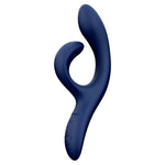 Dyp blå We-Vibe Nova 2 rabbitvibrator i silikon med ergonomisk design og fleksibel klitorisstimulator.