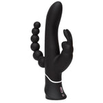 Svart Happy Rabbit Triple Curve vibrator i silikon med G-punktstav, klitorisører og analkuler.