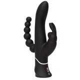 Svart Happy Rabbit Triple Curve vibrator i silikon med G-punktstav, klitorisører og analkuler.