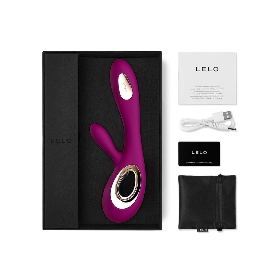 LELO Soraya Wave Lilla rabbitvibrator i silkemyk silikon med gullfarget detalj, presentert i eske med tilbehør.
