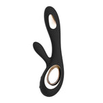 LELO Soraya Wave sort rabbitvibrator i myk silikon med gullfargede detaljer og ergonomisk design.