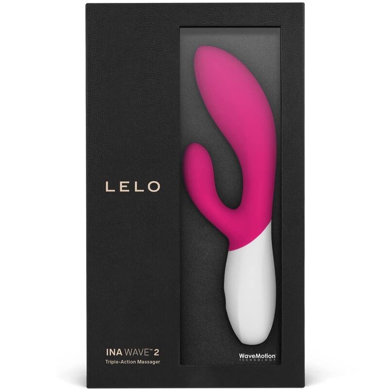 LELO Ina Wave 2 rabbitvibrator i hot pink og hvit silikon, vist i svart eske.