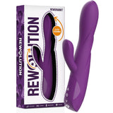 Lilla, fleksibel REWORABBIT vibrator i myk silikon med dobbel stimulering og kontrollknapper.