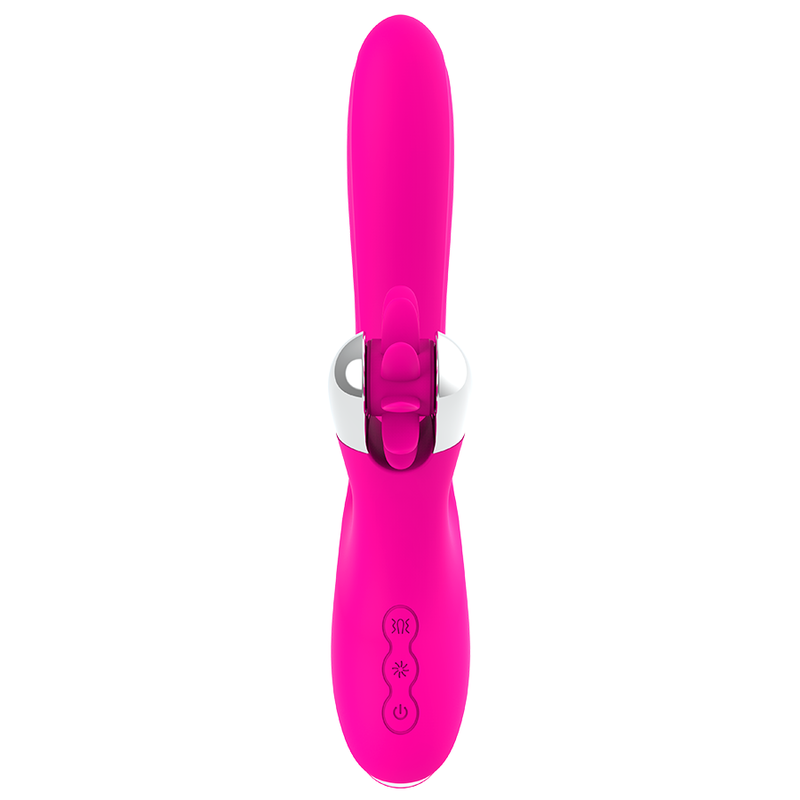 DIVERSIA Bunny Waves rabbitvibrator i knallrosa silikon med sølvdetaljer og Squeel-system.