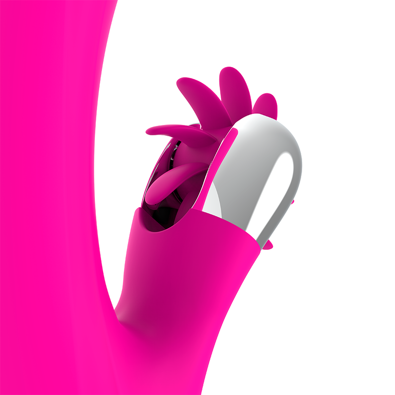 DIVERSIA Bunny Waves rabbitvibrator i rosa silikon med sølvdetaljer og innovativ Squeel-klitoristupp.