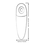 Skisse av ROMP Shine X lufttrykksvibrator, viser slank, avrundet design med målene 14.2 cm x 4.24 cm.