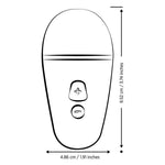 ROMP Free X sugevibrator med målene 9.52 cm høy og 4.86 cm bred, med pluss/minus-knapper.