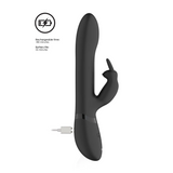 Svart Amoris Rabbit vibrator i medisinsk silikon med G-punkt og klitorisstimulator, viser ladeport.