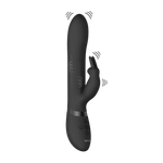 Amoris svart silikon rabbitvibrator med G-punkt og klitorisstimulator, kontrollknapper og VIVE-logo.