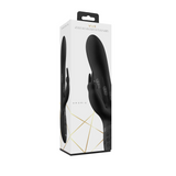 Amoris svart silikon rabbitvibrator i hvit eske med gullaksenter.