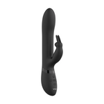 Amoris svart silikon rabbitvibrator med G-punkt og klitorisstimulator, og kontrollknapper.