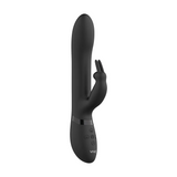 Amoris svart silikon rabbitvibrator med G-punkt og klitorisstimulator, og kontrollknapper.