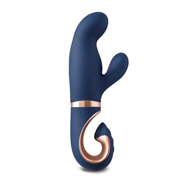G-Vibe Gentley rabbitvibrator i matt karibisk blå silikon med rosegull detaljer.
