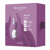 Womanizer Liberty 2 i lilla, med magnetdeksel og Pleasure Air Technology, vist i esken.