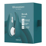 Womanizer Liberty 2 i mørkegrønn, kompakt sugevibrator med magnetdeksel og Pleasure Air Technology.