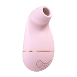 Lys rosa silikon sugevibrator med gullfarget detalj og kontrollknapper.
