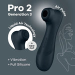 Svart Satisfyer Pro 2 Generation 3 luftpulsvibrator i silikon med Liquid Air teknologi og ny hette.