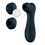 Svart Satisfyer Pro 2 Gen 3 luftpulsvibrator med ergonomisk design og to utskiftbare silikonhetter.
