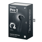 Svart Satisfyer Pro 2 Generation 3 luftpulsvibrator i eske, med Liquid Air Technology.