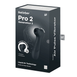Svart Satisfyer Pro 2 Generation 3 luftpulsvibrator i eske, med Liquid Air Technology.