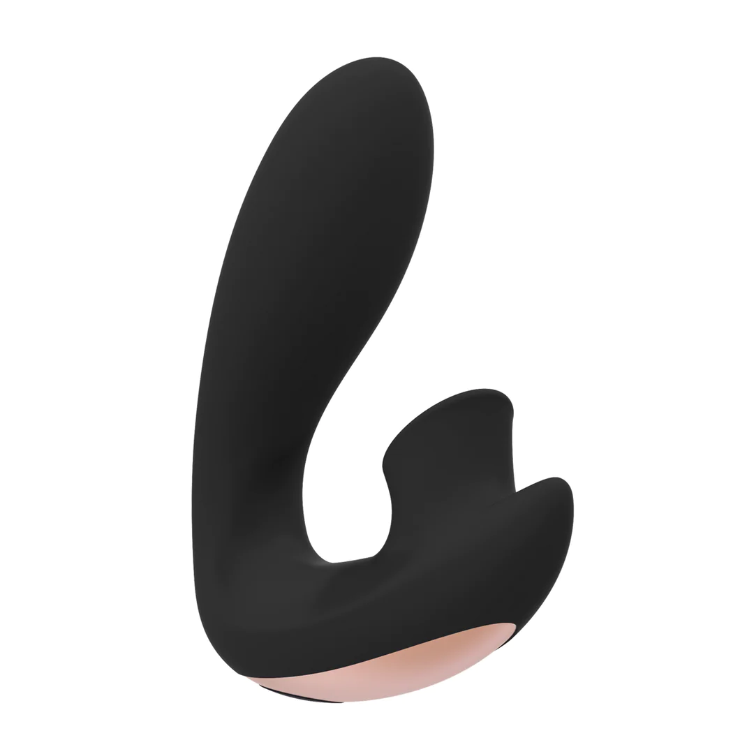 Svart, buet silikonvibrator med G-punktstimulering og Sonic Pulse-teknologi, med rosegullbase.