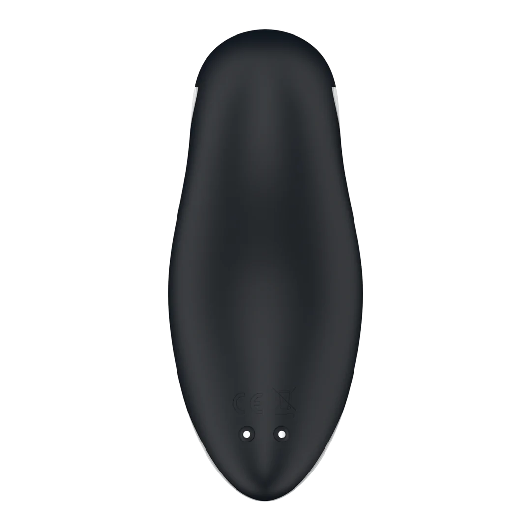 Satisfyer Orca svart og hvit lufttrykkstimulator med vibrasjon, glatt silikonoverflate.