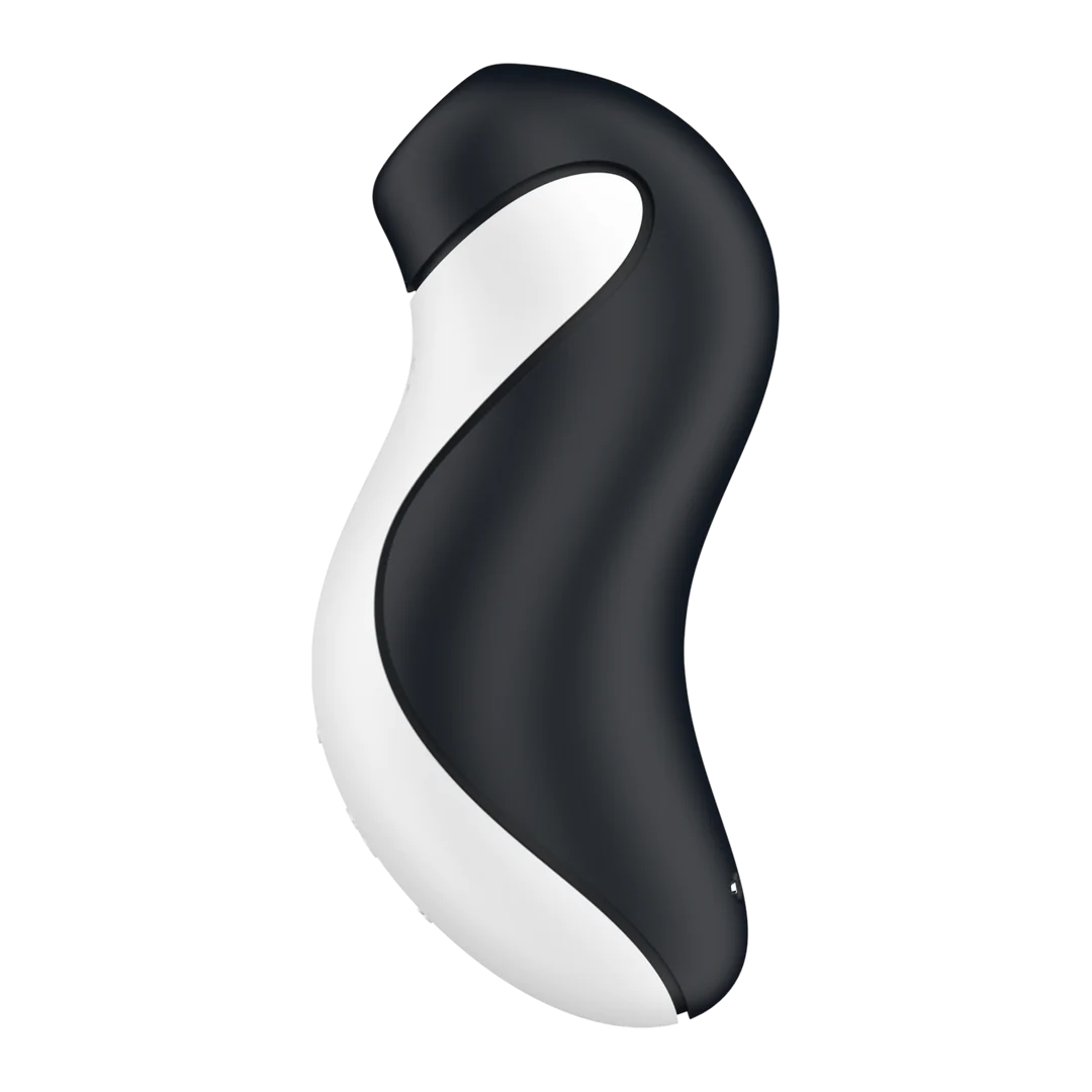 Satisfyer Orca svart-hvit lufttrykkstimulator med vibrasjon, ergonomisk design.